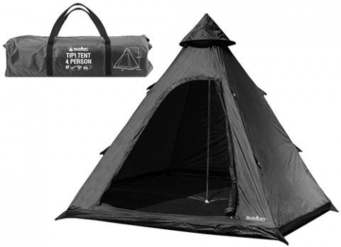 Summit 4 Person Tipi Tent 300 x 275 x 205cm Black Colour, Item No. 571131